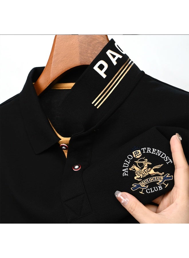 Double Silk Luster Bead Ground Cotton Short Sleeve Polo Shirt Men's Turn-down Collar Half Sleeve Thin Medium Young Large Size  - Image 3