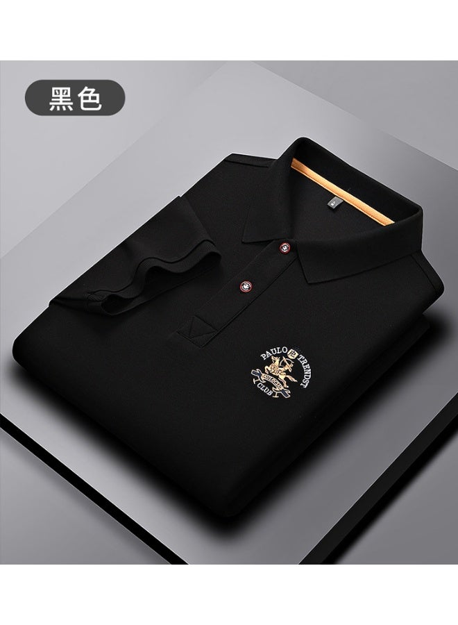 Double Silk Luster Bead Ground Cotton Short Sleeve Polo Shirt Men's Turn-down Collar Half Sleeve Thin Medium Young Large Size  - Image 2