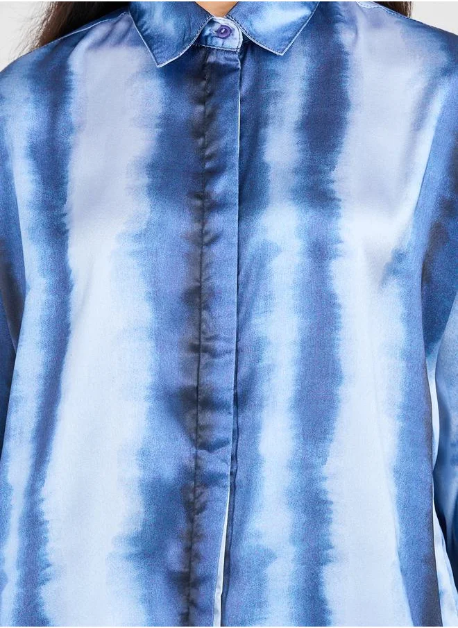 ستايلي Tie Dye Stripe Print Drop Shoulder Shirt