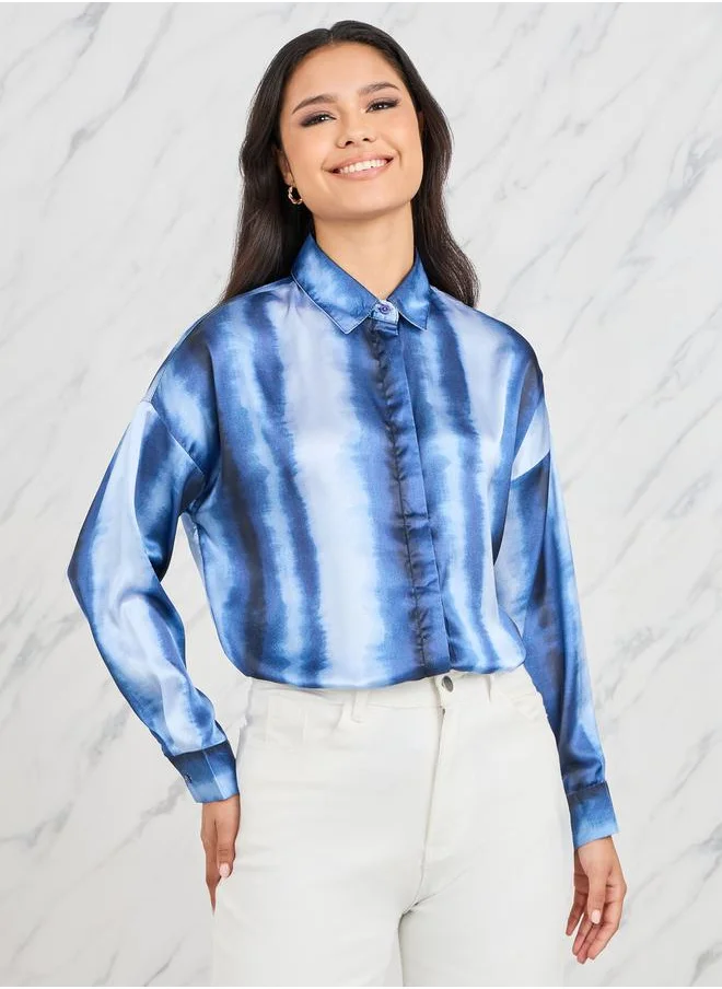 ستايلي Tie Dye Stripe Print Drop Shoulder Shirt