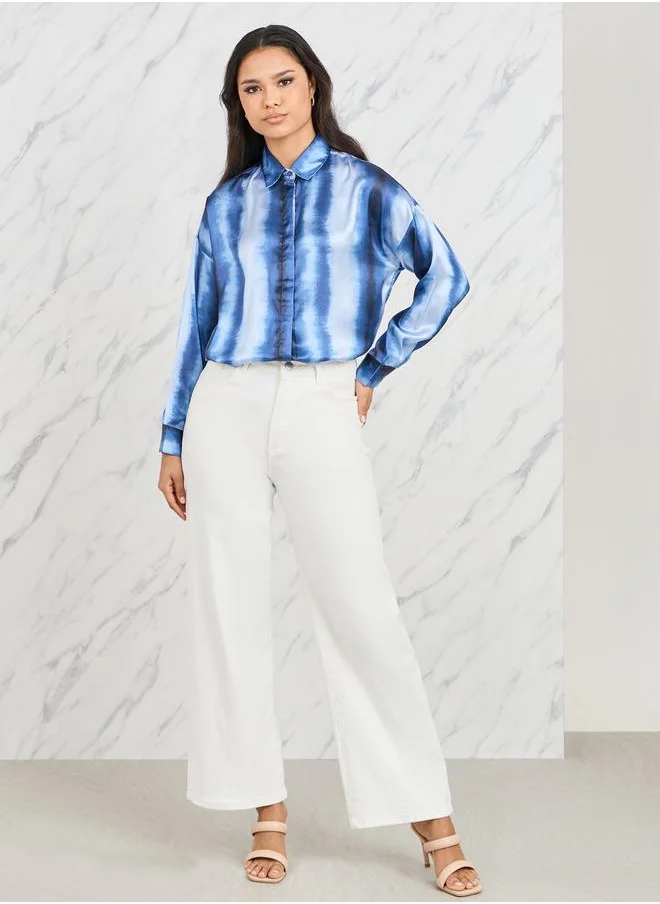 ستايلي Tie Dye Stripe Print Drop Shoulder Shirt
