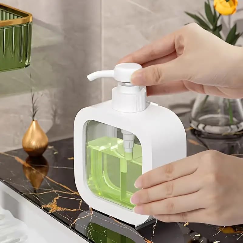 WENGTY 300ml Refillable Soap Dispenser - Clear Plastic Pump Bottle for Hand Wash, Dish Soap, Shampoo, Lotion & Shower Gel - Multipurpose Dispenser for Kitchen, Bathroom & Household Use (White - 1PCS) - Image 1