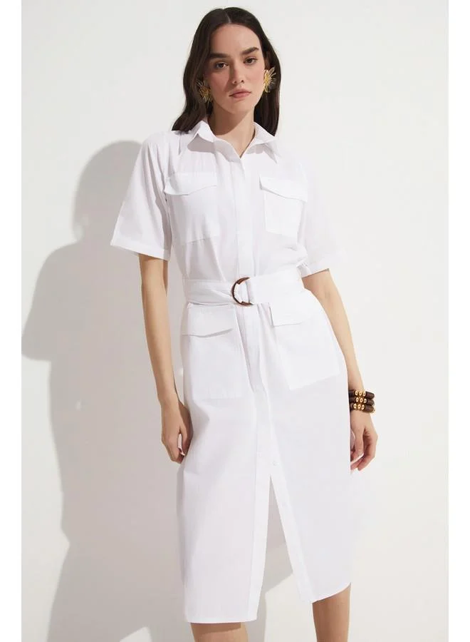 JUNE Belted Safari Midi Dress