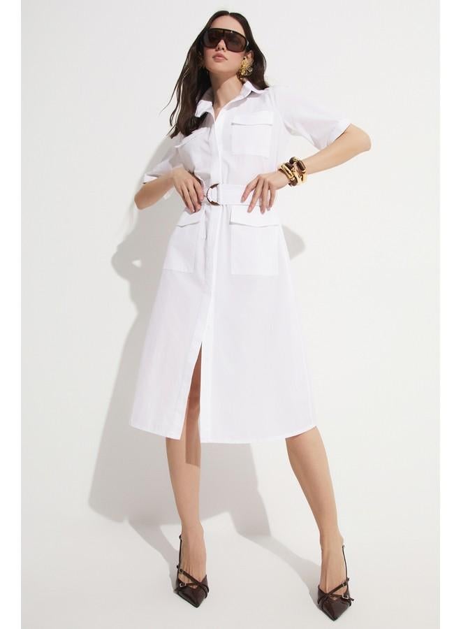 جون فستان ميدي بحزام بتصميم سفاري - Image 2