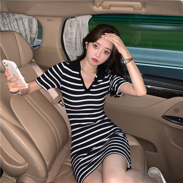 Summer New Polo Dress for Women Stripe A-Line Slim Fit Mini Blue Bar  - Image 5