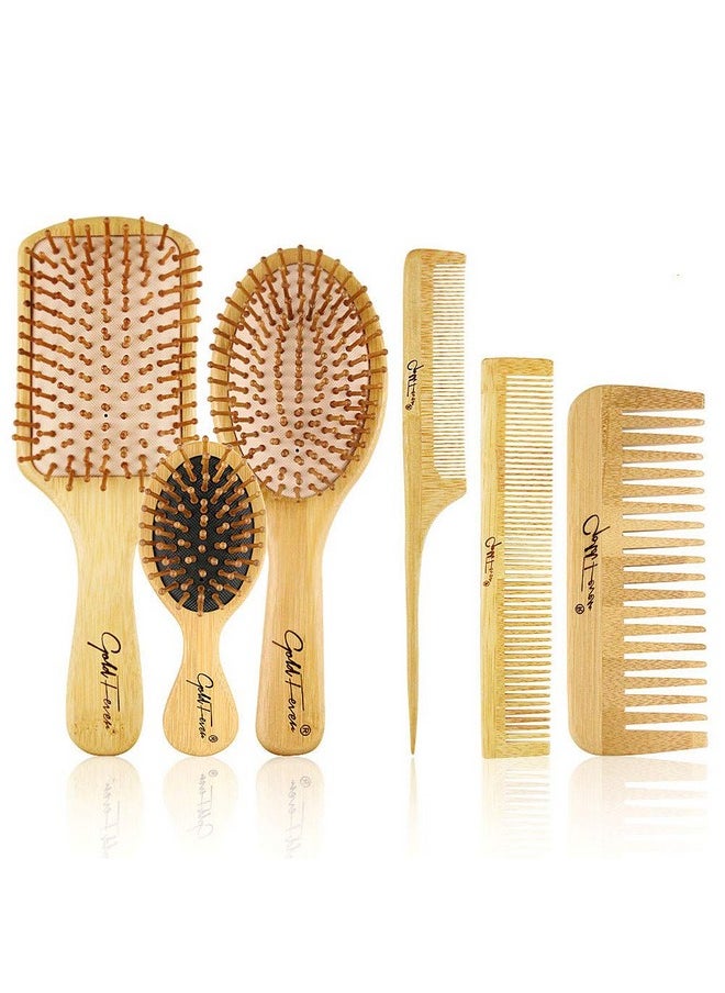 BestFire 6 In 1 Hair Brush Comb For Men Women Handle Bamboo Bristle Hairbrush Set With Tail Comb Tooth Comb Double Head Comb 3 Different Air Cushion Massage Brush For Massaging Scalp  - Image 1
