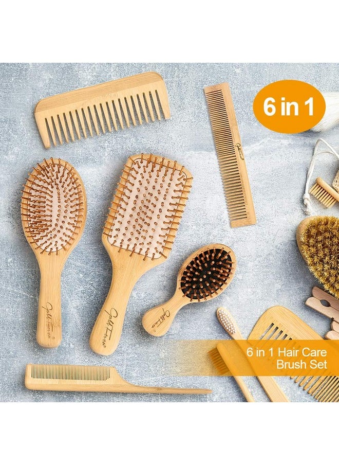 BestFire 6 In 1 Hair Brush Comb For Men Women Handle Bamboo Bristle Hairbrush Set With Tail Comb Tooth Comb Double Head Comb 3 Different Air Cushion Massage Brush For Massaging Scalp  - Image 2