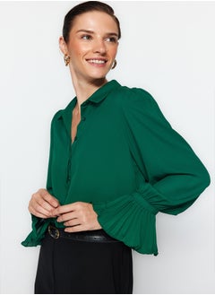 trendyol Emerald Green Spanish Sleeve Woven Shirt TWOAW22GO0487  - Image 3