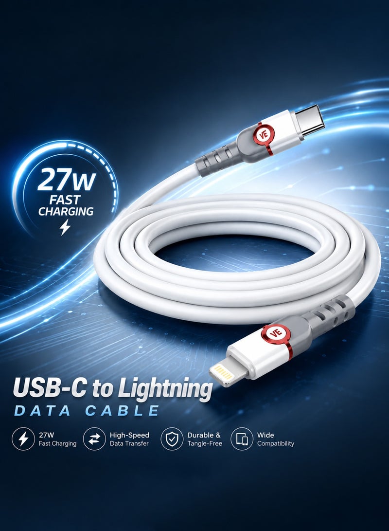 Vierex 27W USB-C to Lightning Fast Charging Data Cable, High-Speed Braided PD Power Sync Cord with Reinforced Strain Relief Connectors - Image 5