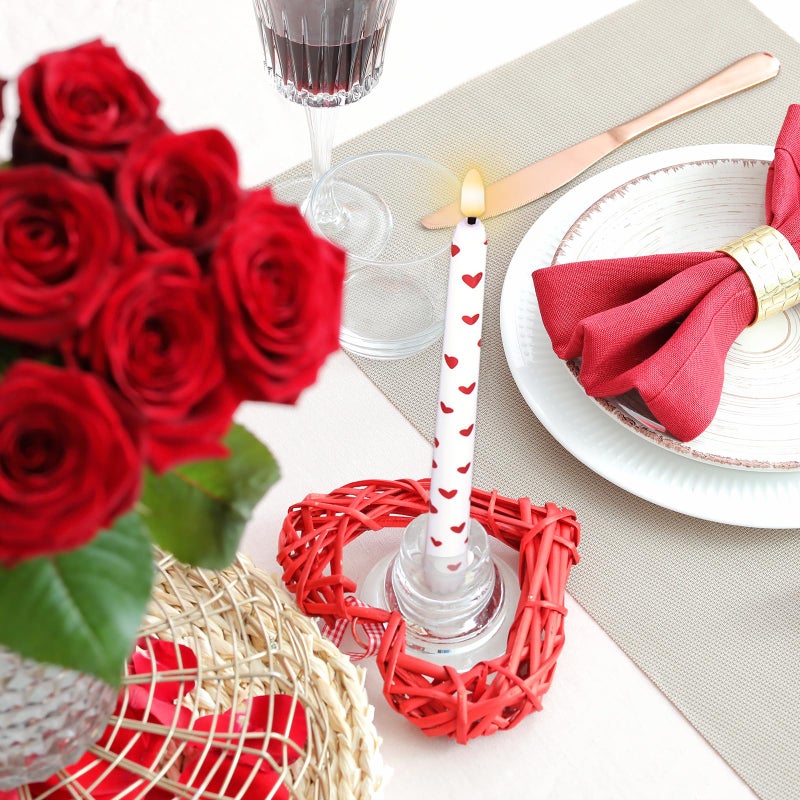 Whaline 6Pcs Valentine's Day LED Flameless Candles Pink Red White Heart Battery Operated Taper Candles with Remote for Wedding Anniversary Party Home Table Decor - Image 5