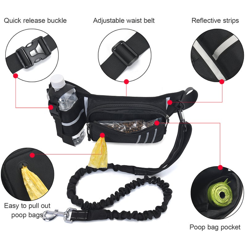 Grey Waist Pouch: Retractable Shock-Absorbing Dog Leash - Reflective Strap For Hands-Free Dog Walking, Pet Waste Bag Dispenser, Cellphone Storage For Outdoor Night Use - Image 5