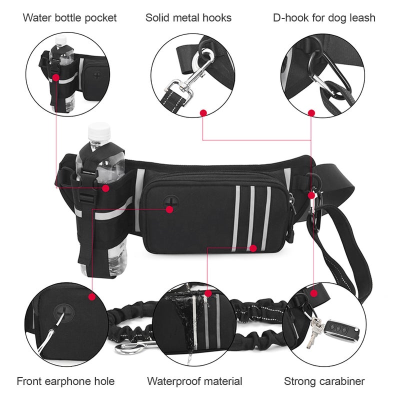 Grey Waist Pouch: Retractable Shock-Absorbing Dog Leash - Reflective Strap For Hands-Free Dog Walking, Pet Waste Bag Dispenser, Cellphone Storage For Outdoor Night Use - Image 3