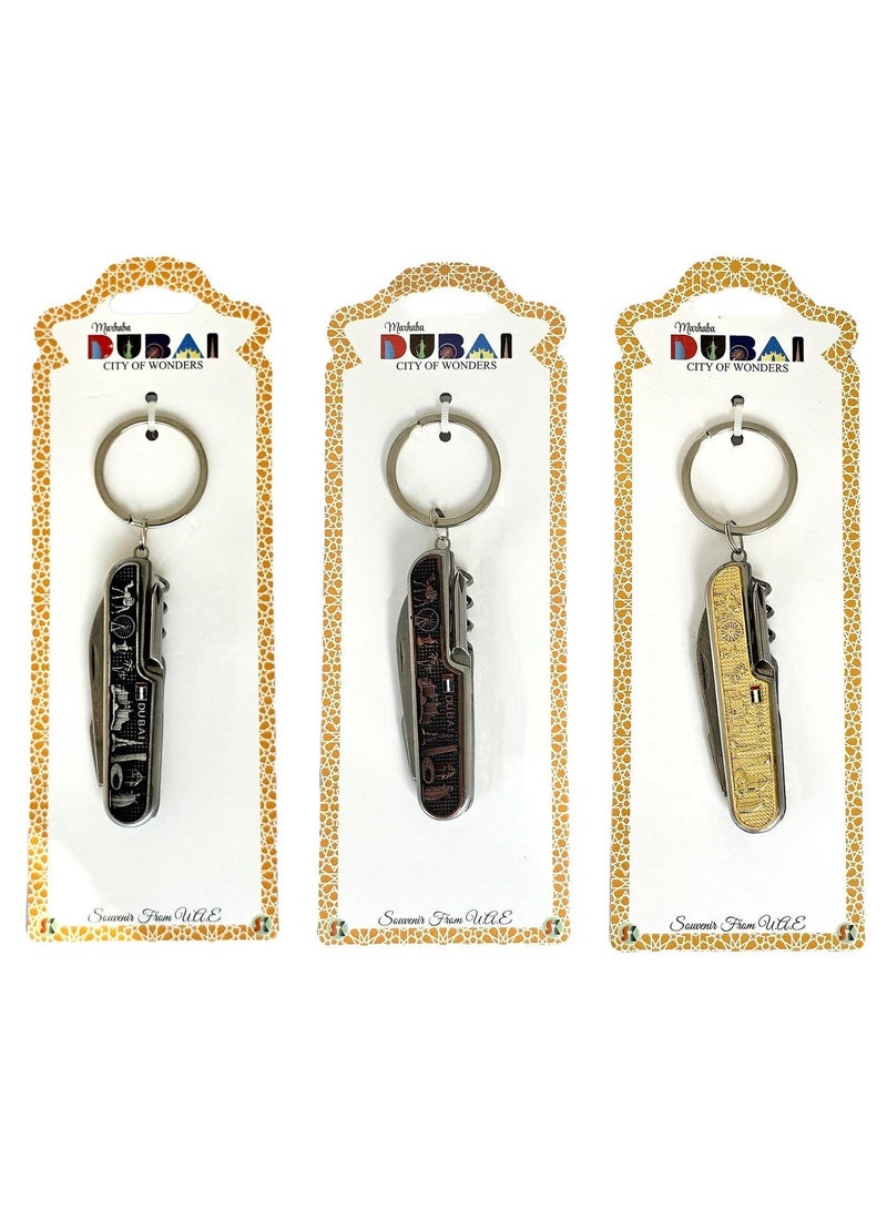 Souvenir Souq Metal Keychain 3pcs, Beautiful Dubai Skyline with multipurpose use, one design in three colors. Good for camping, outdoors & Travel - Image 3