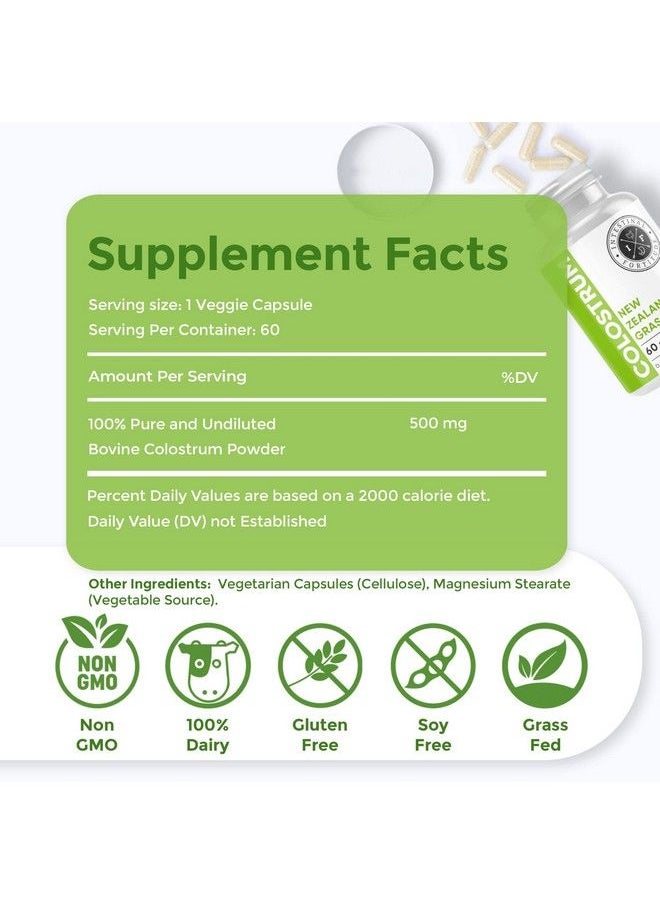 Intestinal Fortitude - Grass Fed New Zealand Cows Colostrum Capsules Optimal Gut Health And Immune Support Leaky Gut Ibd 500 Mg Capsules 60 Ct - Image 1