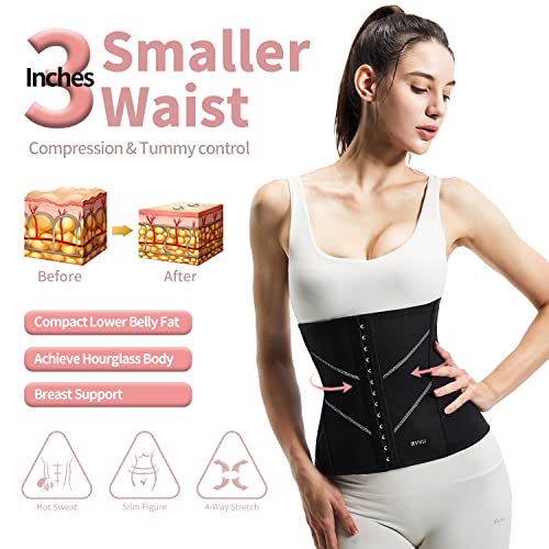 BVVU Sweat Waist Trainer Trimmer for Women Corset Cincher Underbust Latex Sport Girdle Body Shaper for Workout Black - Image 3