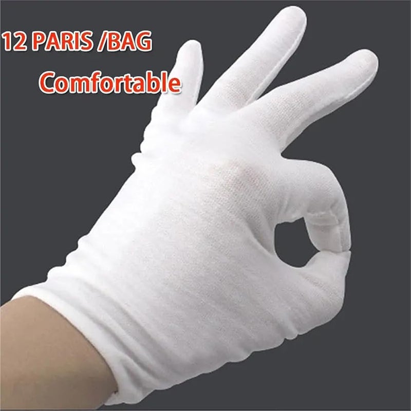 قفازات عمل قطنية صغيرة 12 زوجًا أبيض ناعم للبستنة 24 قطعة - Image 4