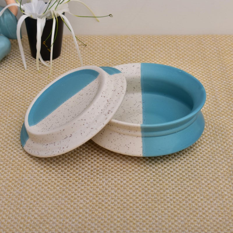 Kunhar دونغا سيراميك كونهاR مع غطاء، دونغا سيرفنج سيراميك، 500 مل، قطعة واحدة، أبيض أزرق - Image 2