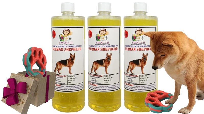 swacch German Shepherd Dog Shampoo + Paw Shape I Rubber Dog Toy for Training and Interactive I Durable & Safe I Combo Pack I 3 Litre Lemon - Image 1
