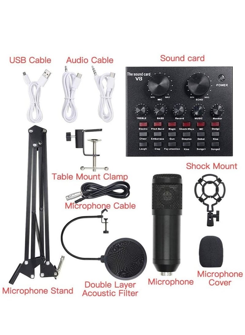 BGM Multi-functional Live Sound Card + Microphone Kit Suspension Transmission Recording Condenser Microphone Set  - Image 3