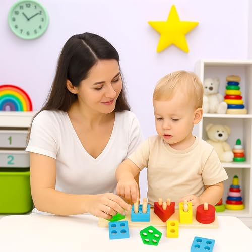 3 otters Wooden Sensory Toys for Toddlers Montessori Stacking and Sorting Learning Toy Activities Puzzles 20 PCS Medium - Image 5
