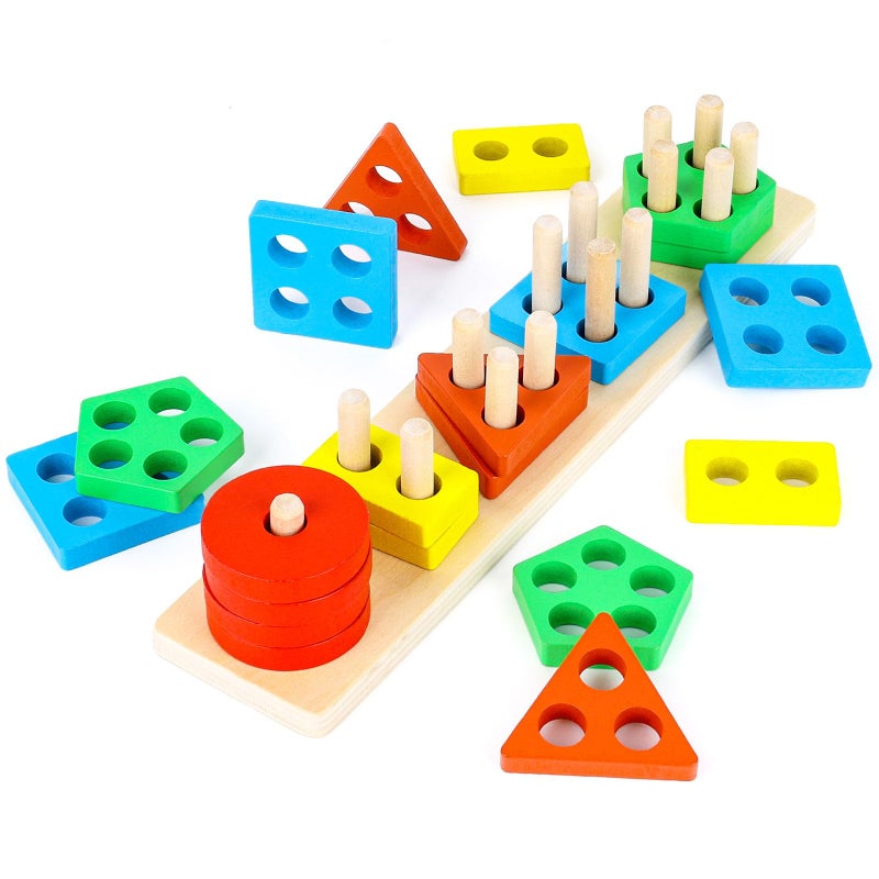 3 otters Wooden Sensory Toys for Toddlers Montessori Stacking and Sorting Learning Toy Activities Puzzles 20 PCS Medium - Image 3