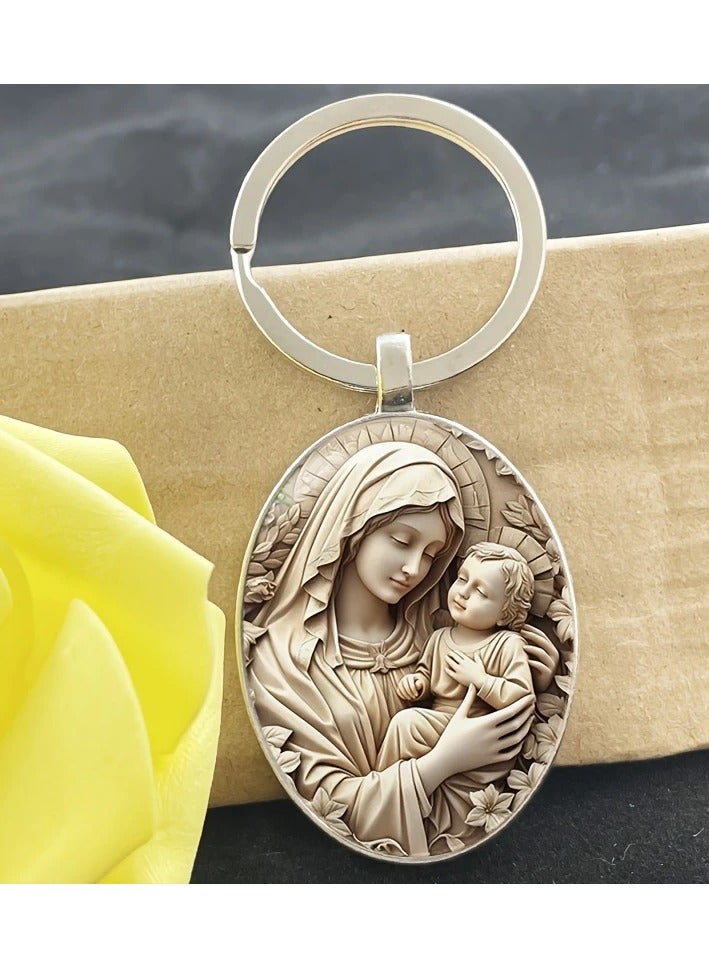 سلسلة مفاتيح بتصميم أنيق مستوحى من السيدة مريم – إكسسوار معدني متين وأنيق - Image 1