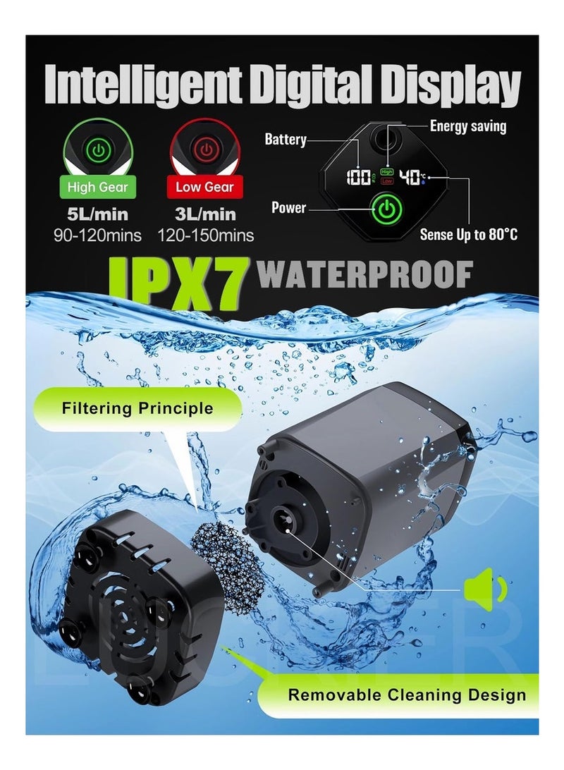 Arabest Portable Camping Shower Pump set- Dual Mode & Temp Display (6000mAh Battery/LED Screen/150Min Runtime) - Ideal for Desert Trips, Outdoor Shower & Hot Climate Car Wash - Image 5