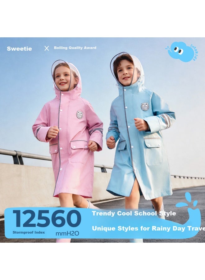 Tiantianzai Sweet Sweet Kids Children's Raincoat Boys Girls Elementary School Backpack Compatible Large Kids Waterproof Poncho Veil Pink - Image 1
