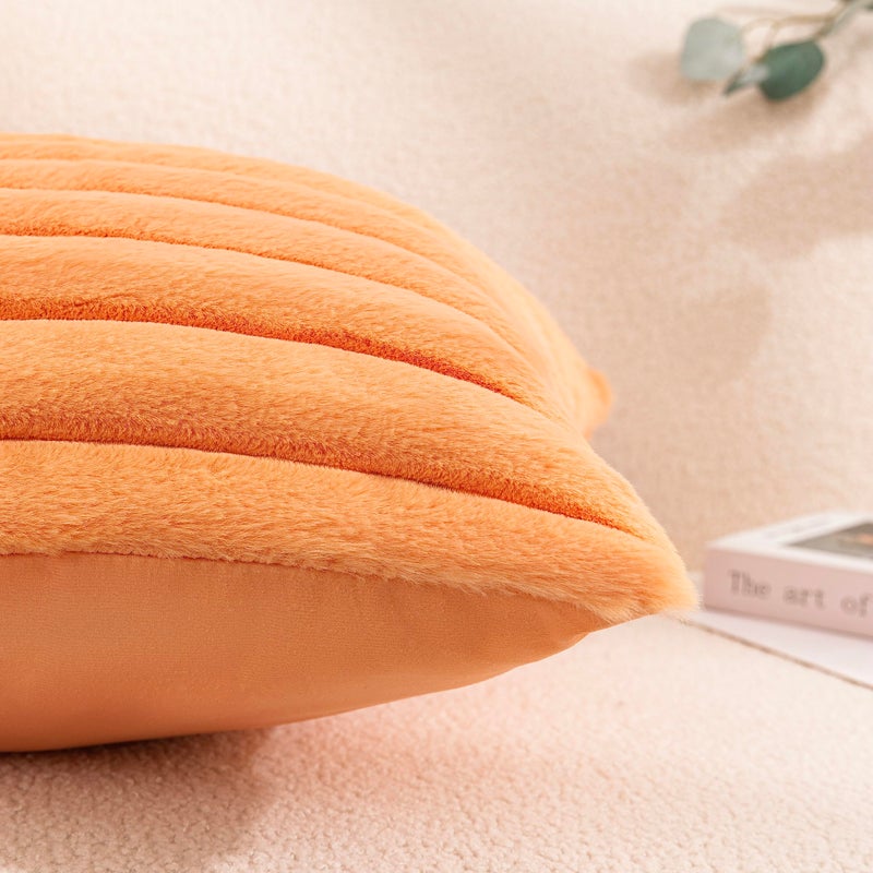 Uhomy 2 Pack Halloween Faux Fur Plush Decorative Throw Pillow Covers Fuzzy Striped Soft Pillowcase Cushion Covers for Living Room Sofa Couch  Orange 12x20 inch 30x50 cm - Image 3