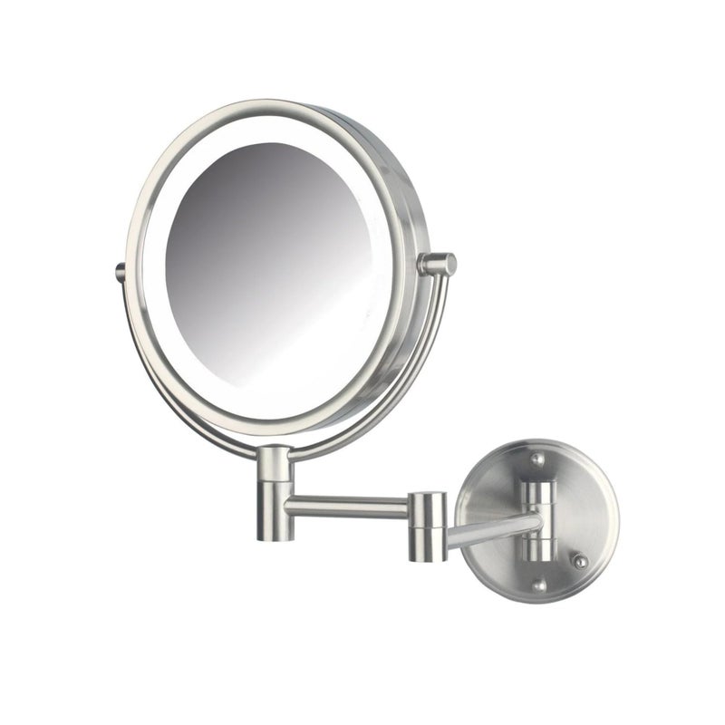 JERDON WallMounted Makeup Mirror with Lights DirectWired Lighted Makeup Mirror with 8X Magnification Nickel Finish Model HL88NLD