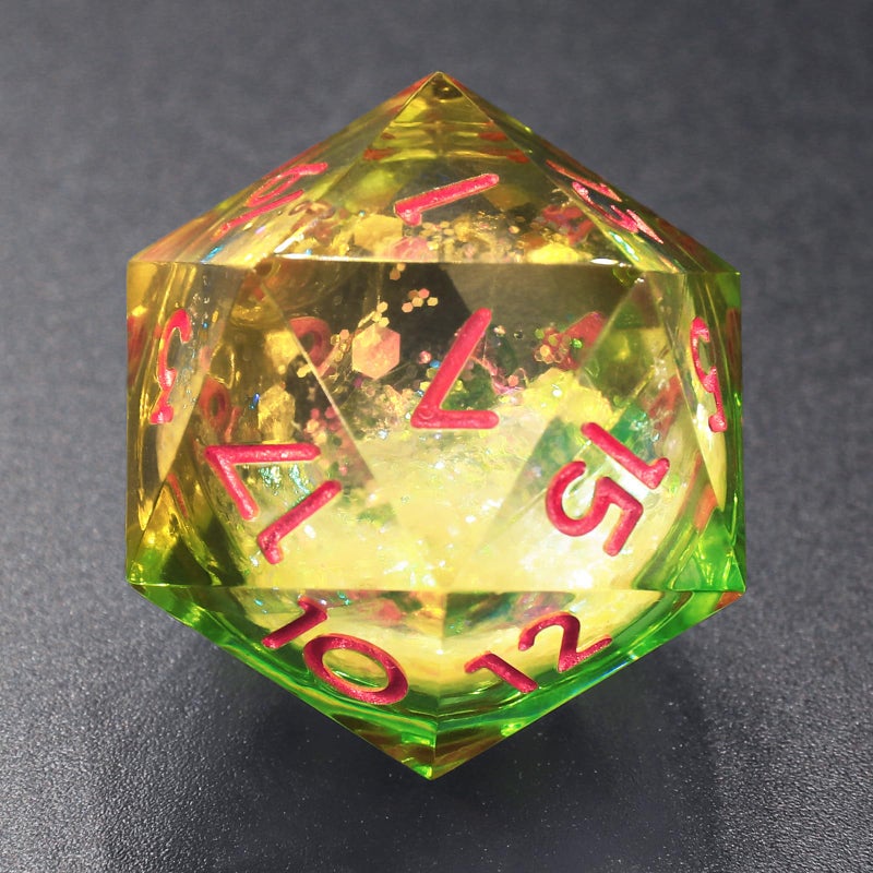 FONVGOGO Liquid Core DND Dice Set for Dungeons and Dragons 7 Piece Sharp Edge Resin DND Dice with Cardborad Box Role Playing Polyhedral D and D RPG Dice D20 D12 D10 D8 D6 D4Liquid Yellow and Green - Image 3