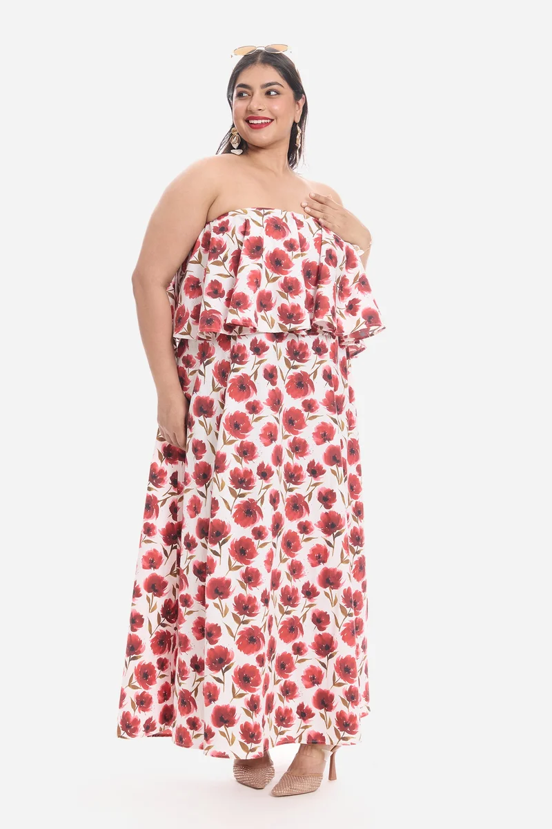 فيرجيو Floral Cotton Peplum Bodice Maxi Plus Size Dress for Women