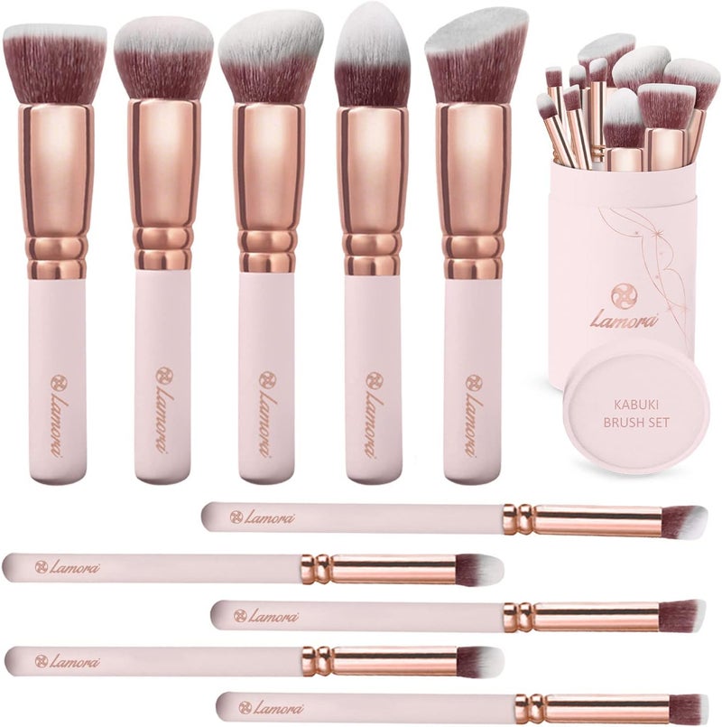 Kabuki Makeup Brush Set For Foundation Powder Blush Concealer Contour Perfect For Liquid Cream or Mineral Products 10 Pc Collection With Premium Synthetic Bristles For Eye and Face Cosmetic