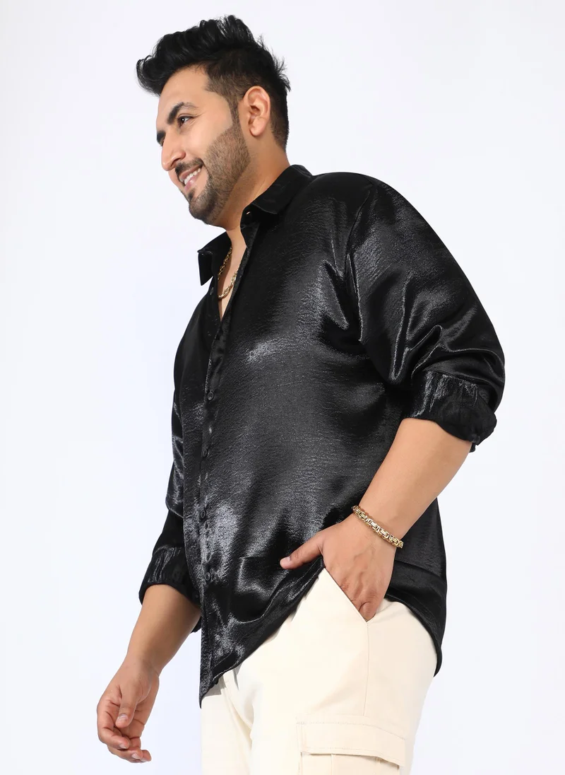 Instafab Plus Men's Onyx Black Sheen-Flow Shirt