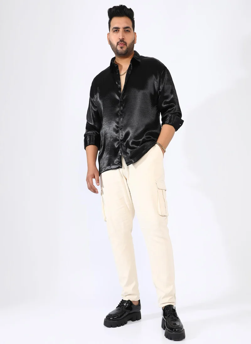 Instafab Plus Men's Onyx Black Sheen-Flow Shirt