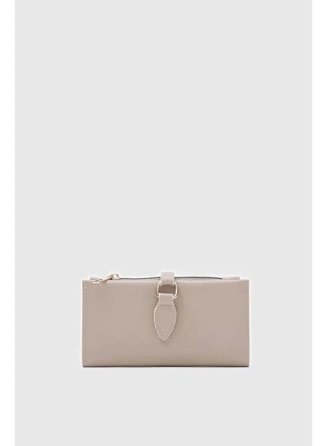 Beige Maxi Snap-Closure Women's Wallet