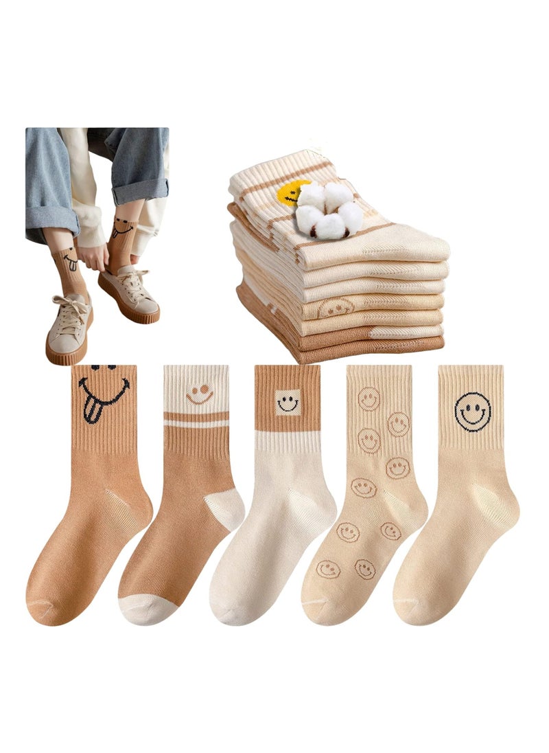 KASTWAVE - Womens Girls Socks, Novelty Funny Smiley Socks, Knitted Novelty Comfy Cotton Girl Dress Funny Crew Sock Aesthetic, Smiling Face Socks - Image 1