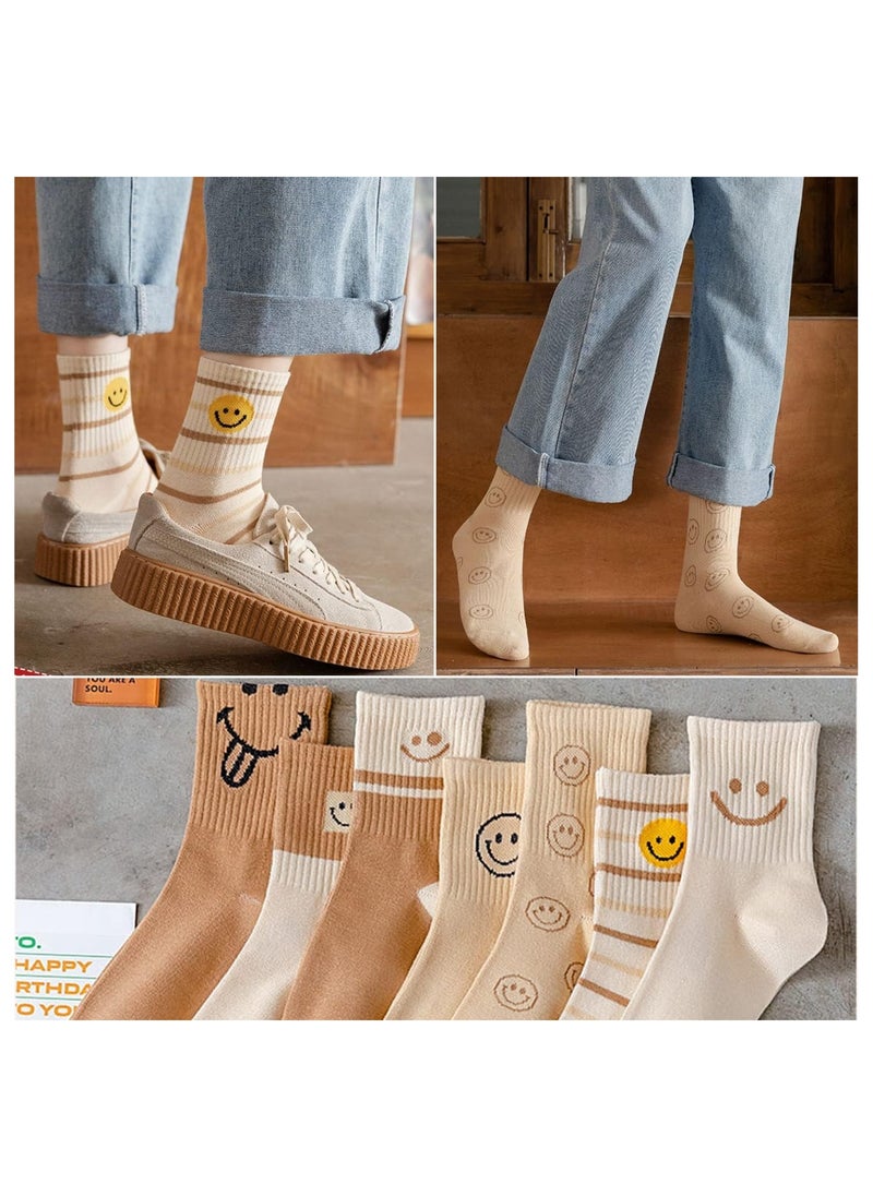KASTWAVE - Womens Girls Socks, Novelty Funny Smiley Socks, Knitted Novelty Comfy Cotton Girl Dress Funny Crew Sock Aesthetic, Smiling Face Socks - Image 1