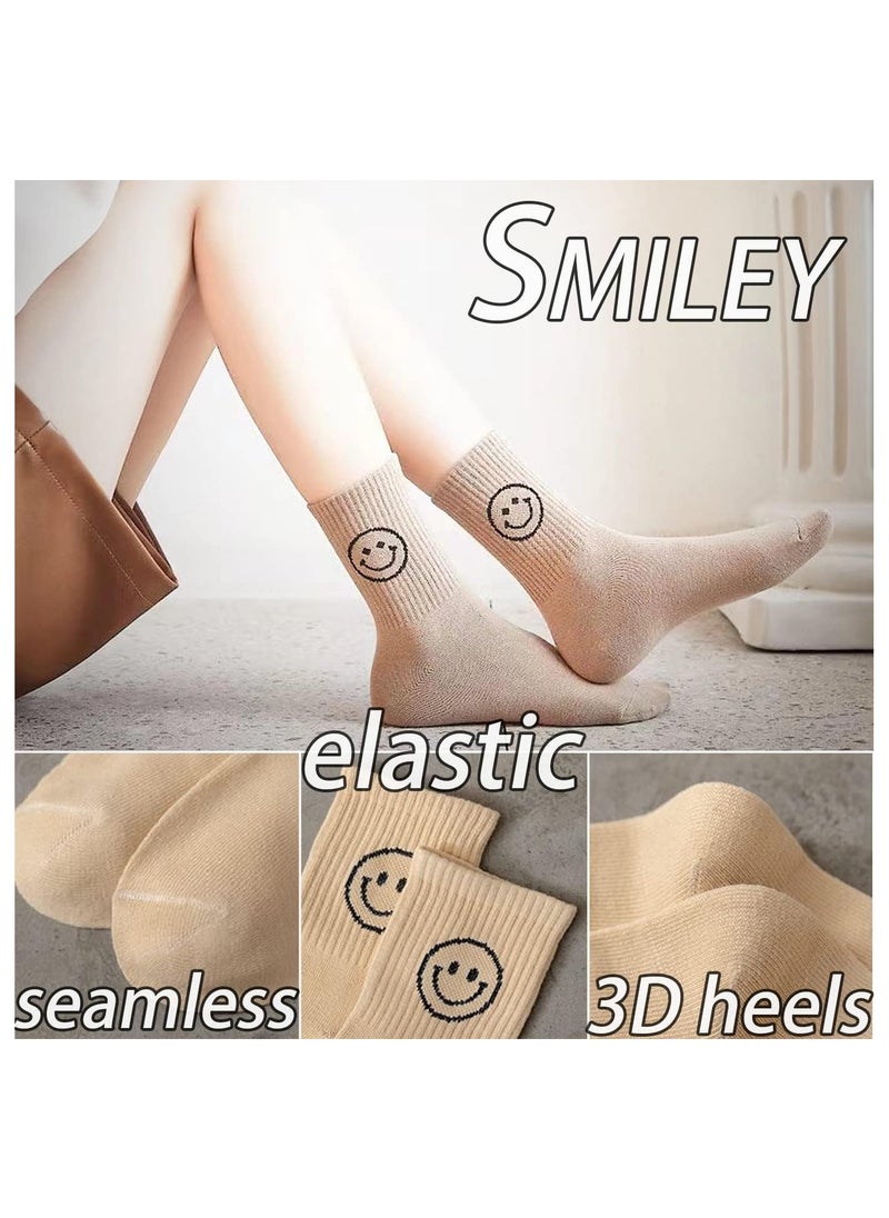 KASTWAVE - Womens Girls Socks, Novelty Funny Smiley Socks, Knitted Novelty Comfy Cotton Girl Dress Funny Crew Sock Aesthetic, Smiling Face Socks - Image 1