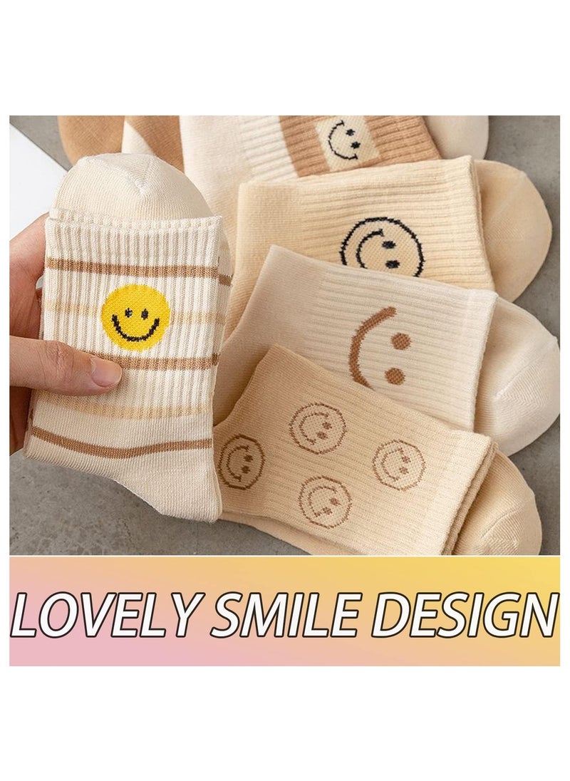 KASTWAVE - Womens Girls Socks, Novelty Funny Smiley Socks, Knitted Novelty Comfy Cotton Girl Dress Funny Crew Sock Aesthetic, Smiling Face Socks - Image 1