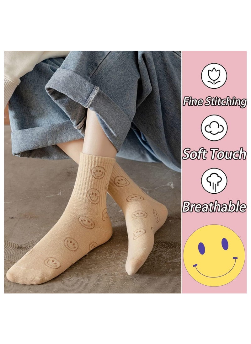 KASTWAVE - Womens Girls Socks, Novelty Funny Smiley Socks, Knitted Novelty Comfy Cotton Girl Dress Funny Crew Sock Aesthetic, Smiling Face Socks - Image 1