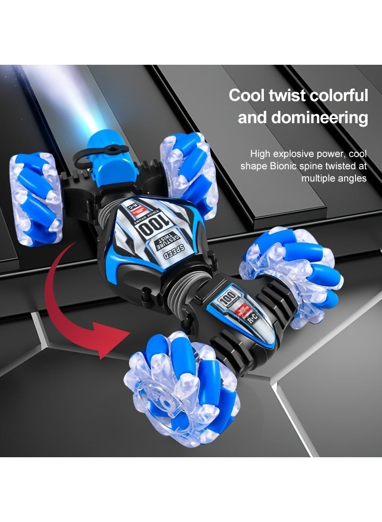 Raxoom 4Wd 2.4Ghz Stunt RC Car With Off Road Tires, Remote Control Car With Gesture Control Band, Transforming Toy With LED Lights Spin 360 Degrees Blue - Image 5