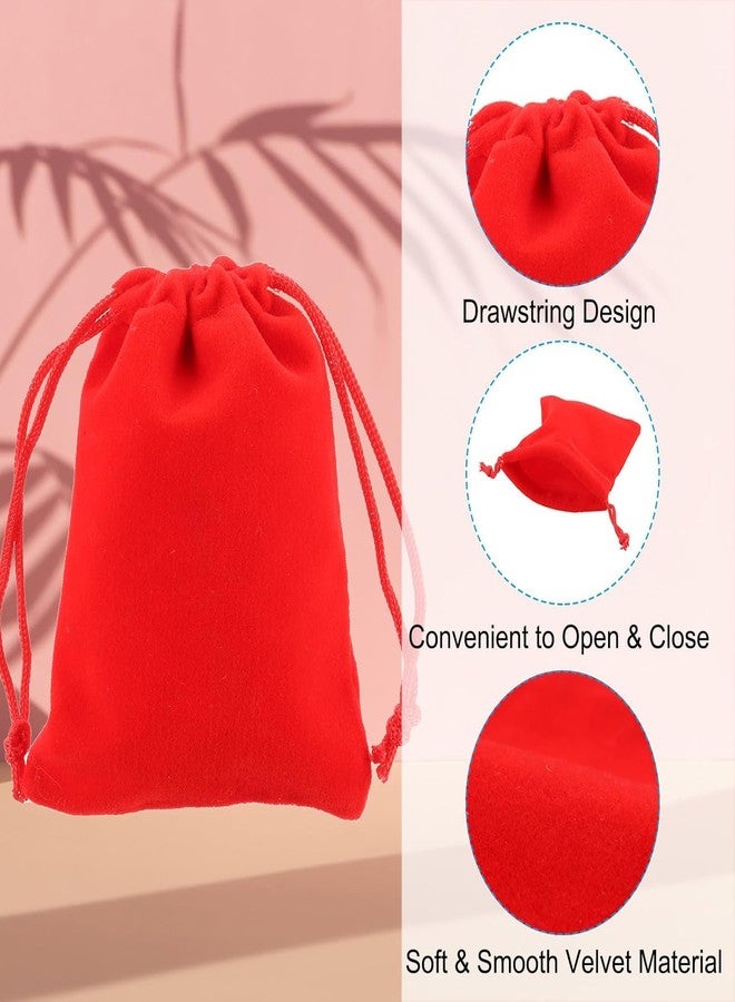 Birdbrid Red Velvet Potli Bags 3x5 Inch | Soft Drawstring Gift Pouches for Shagun, Wedding Return Gift, Coins, Jewelry & Party Favors | Pack of 6 - Image 3
