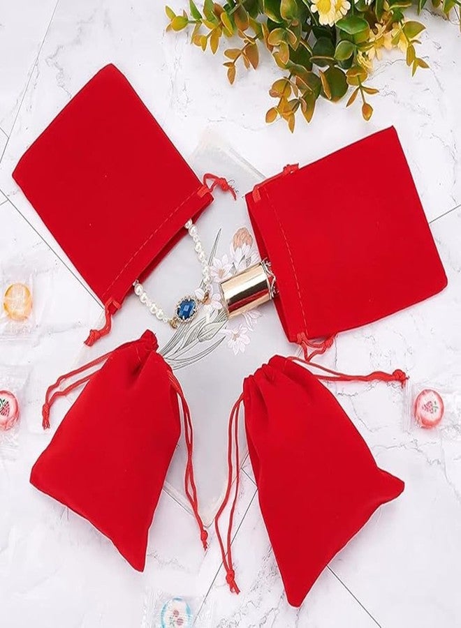 Birdbrid Red Velvet Potli Bags 3x5 Inch | Soft Drawstring Gift Pouches for Shagun, Wedding Return Gift, Coins, Jewelry & Party Favors | Pack of 6 - Image 2