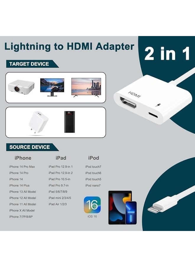 Generic - HDMI Adapter for iPhone to TV – 1080p HD Digital AV Adapter, No Power Needed, Plug and Play, Compatible with iPhone 14/13/12/11/X/8, iPad to HDTV, Projector, Monitor - Image 1