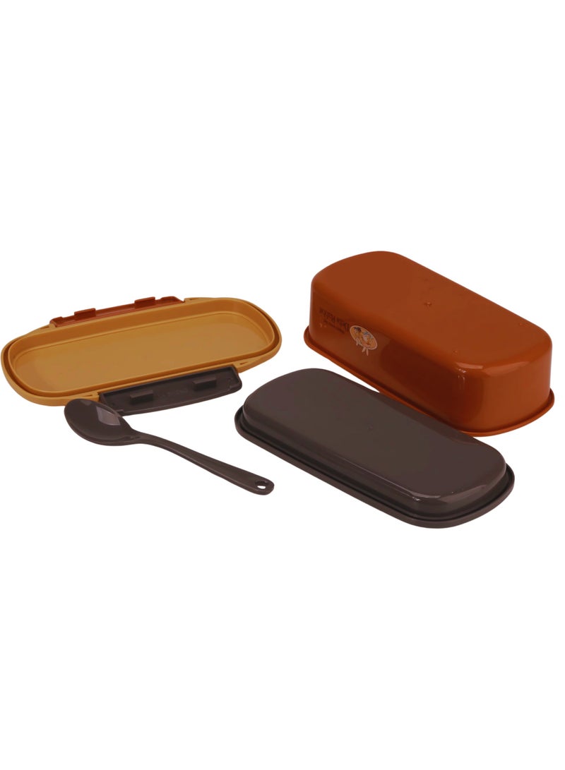 Twisoo Rectangular Kids Lunch Box Rabbit Bento Lunch Box 900ml - Food Grade PP, BPA-Free, 2-Compartment Leakproof & Spillproof Design with Clip Lock and Spoon (Brown) - Image 3