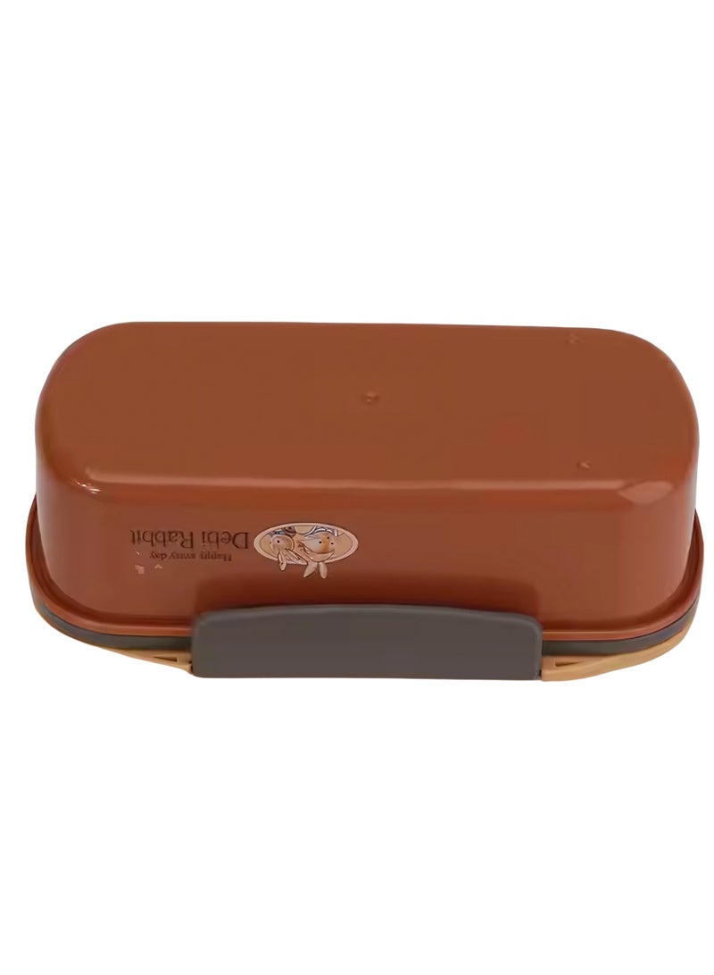 Twisoo Rectangular Kids Lunch Box Rabbit Bento Lunch Box 900ml - Food Grade PP, BPA-Free, 2-Compartment Leakproof & Spillproof Design with Clip Lock and Spoon (Brown) - Image 4