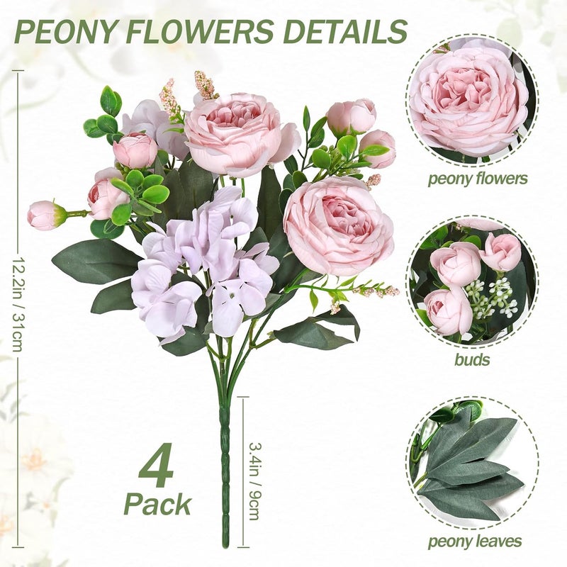 SOMYTING Peony Artificial Flowers Peony Bouquet Artificial Flowers Silk Peony Bouquets for Wedding Party Table Centrepieces Flower Arrangement Home Decor (4, Pink-Purple) - Image 2