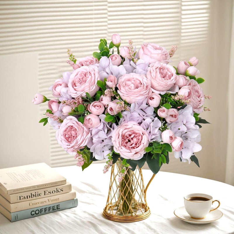 SOMYTING Peony Artificial Flowers Peony Bouquet Artificial Flowers Silk Peony Bouquets for Wedding Party Table Centrepieces Flower Arrangement Home Decor (4, Pink-Purple) - Image 5