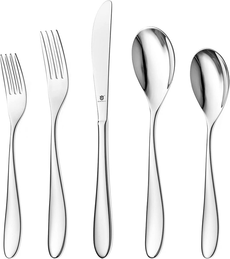 DANIALLI Silverware Set for 4 1810 Stainless Steel Flatware Set Mirror Finish HeavyDuty Dishwasher Safe Elegant Durable Built to Last 20Piece Marettimo